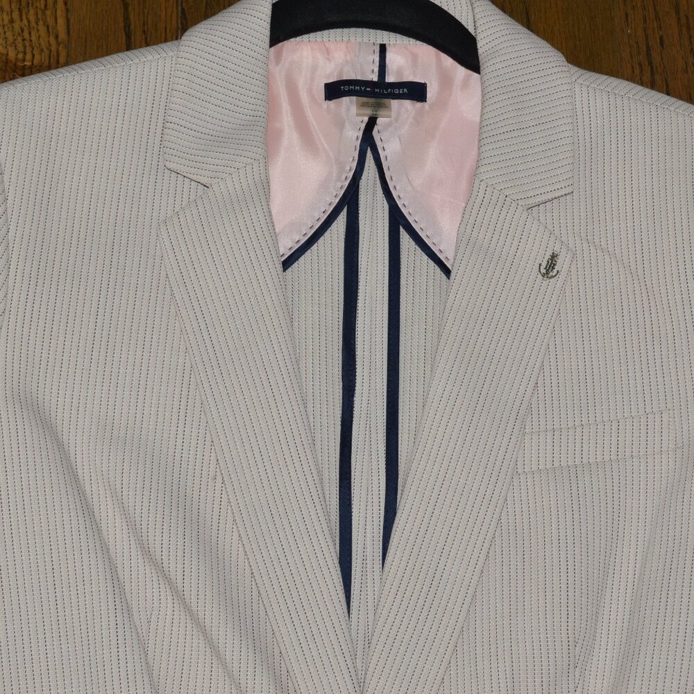 ~Tommy  Hilfiger Jacket Blazer Suit Casual Sz 12~Dusty Pink~Small Black Stripes~